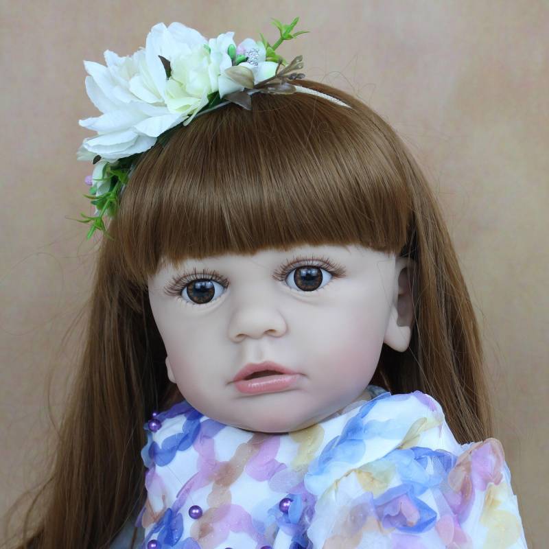 BZDOLL 60 CM Weichem Silikon Reborn Baby Puppe Spielzeug Wie Echte 24 Zoll Vinyl Lange Haare Prinzessin Kleinkind Mädchen Tayra Ankleiden Bebe Boneca Eyes, 60cm Doll braun von Joom DACH
