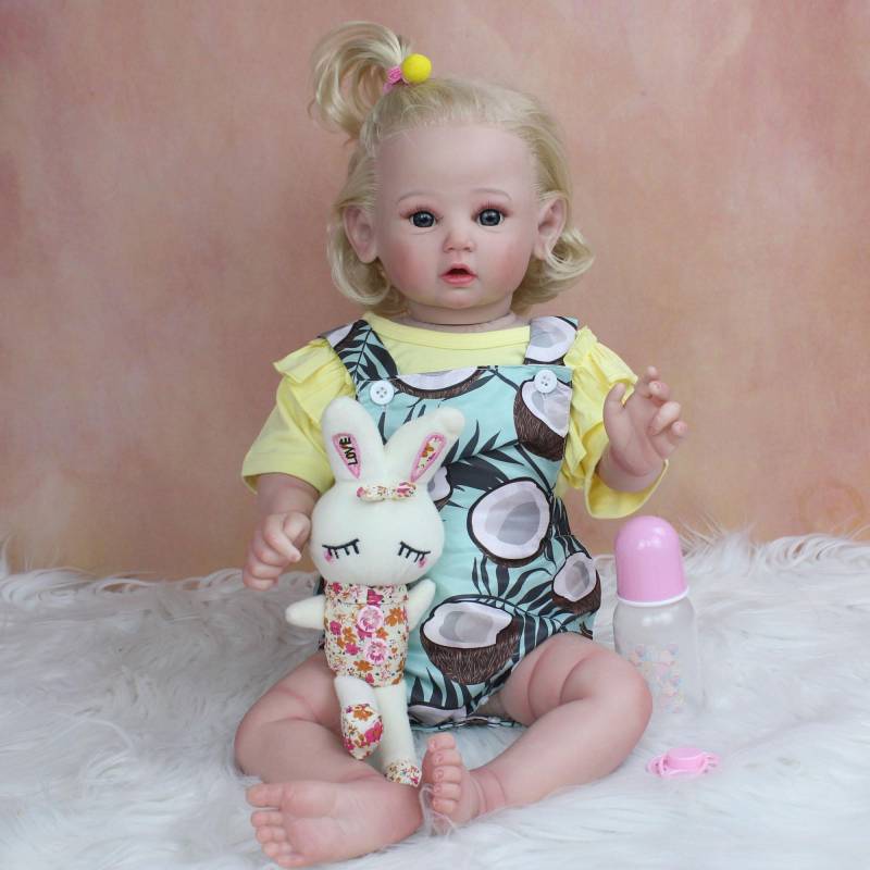 BZDOLL 60 cm 3D-Farbe Haut Weiches Silikon Reborn Baby Für Mädchen Realistische Prinzessin Kleinkind Kunst Puppe Stoff Körper Blondes Haar mit Gefäß 60cm 3D-paint Skin Doll von Joom DACH