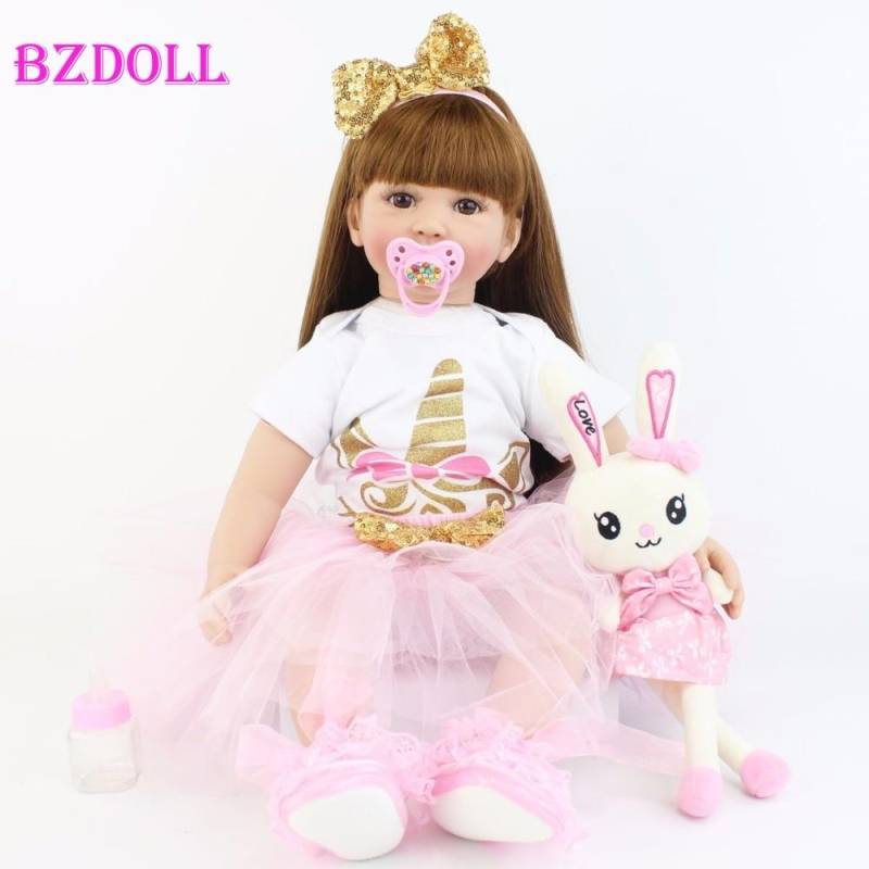 BZDOLL 60 cm Weiche Silikon Baby Reborn Kleinkind Puppe Weiche Vinyl Prinzessin Mädchen Bonecas Kinder Geburtstag Geschenk Bad Spielzeug 60cm Doll, Brown eyes von Joom DACH