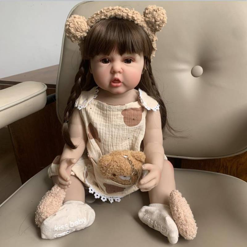 BZDOLL Reborn Baby Volle Silikon Körper Braun Haar Mädchen Puppe Spielzeug 55 CM 22 Zoll Lebensechte Realistische Prinzessin von Joom DACH