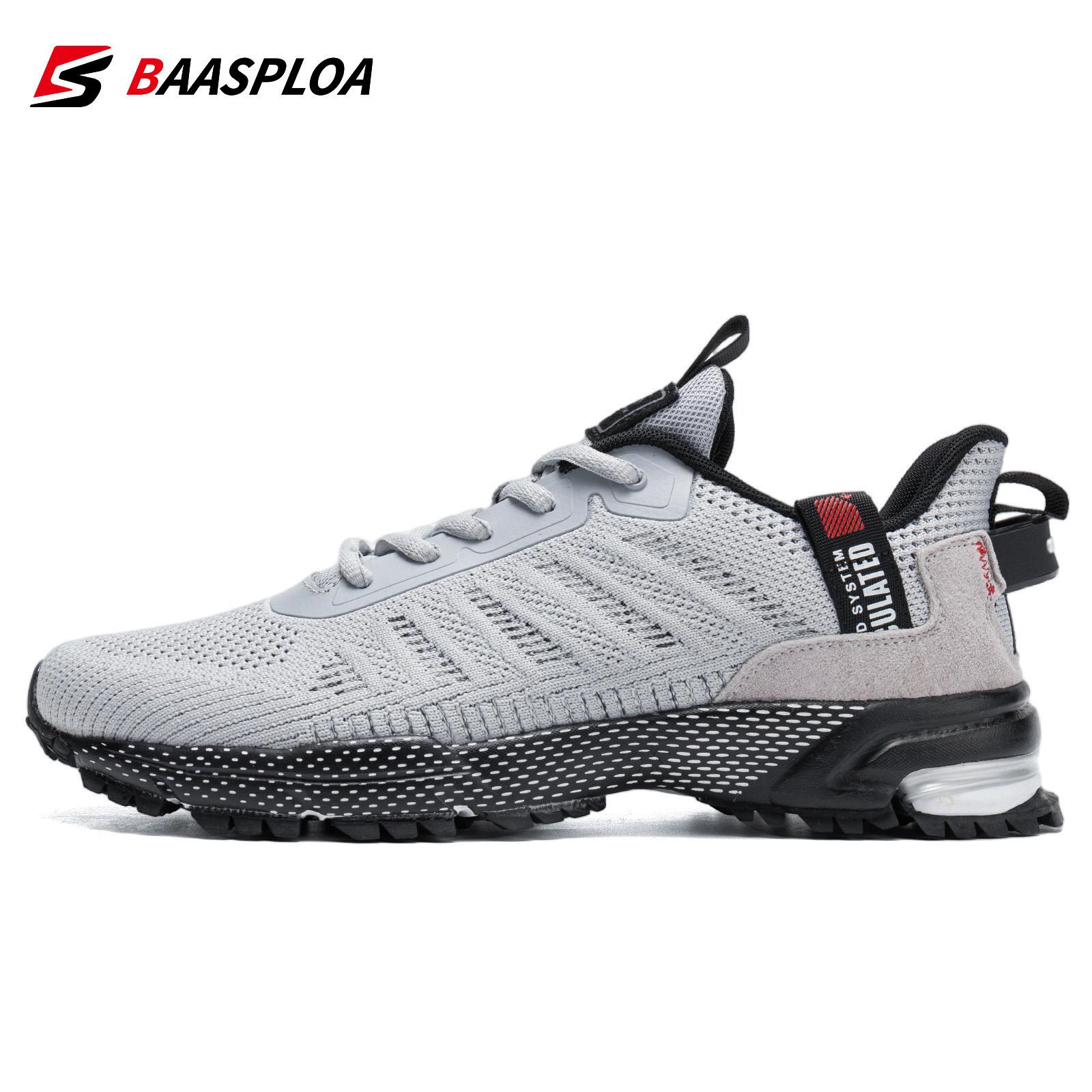 Baasploa Neue Herren Sneaker Schuhe Atmungsaktives Mesh Herren Laufschuhe Outdoor Rasen Walking Fitnessschuhe für Herren Größe 41-46 43 licht grau von Joom DACH