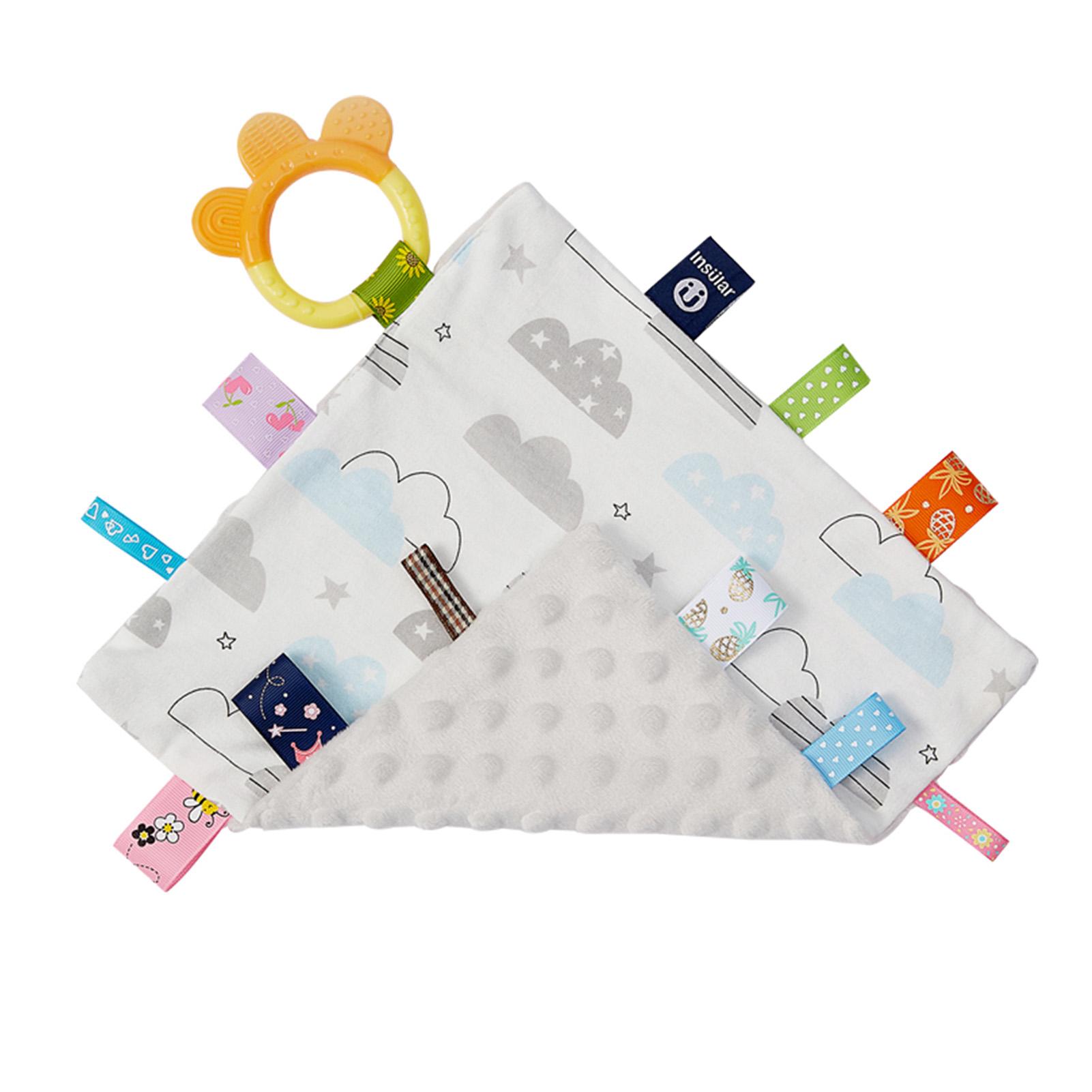 Baby-Appease-Handtuch, bequeme Baby-Tag-Beruhigungsdecke mit bunten Tags, Silikon-Baby Clouds von Joom DACH