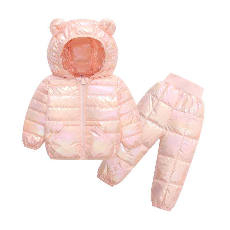 Baby Baumwoll-Kapuzenjacke und Hosen Set, Warmes Herbst-Winter-Outfit für Jungen und Mädchen, 9M–5J 100(3T) baby rosa von Joom DACH