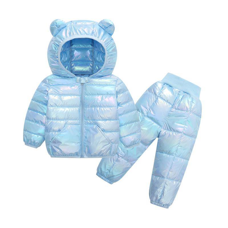 Baby Baumwoll-Kapuzenjacke und Hosen Set, Warmes Herbst-Winter-Outfit für Jungen und Mädchen, 9M–5J 100(3T) hellblaue von Joom DACH