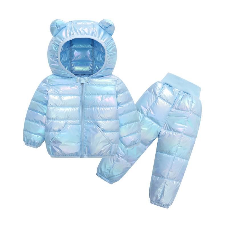 Baby Baumwoll-Kapuzenjacke und Hosen Set, Warmes Herbst-Winter-Outfit für Jungen und Mädchen, 9M–5J 110(4T) hellblaue von Joom DACH