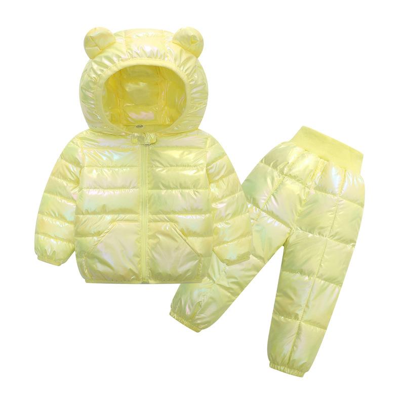 Baby Baumwoll-Kapuzenjacke und Hosen Set, Warmes Herbst-Winter-Outfit für Jungen und Mädchen, 9M–5J 90(18-24M) gelb von Joom DACH