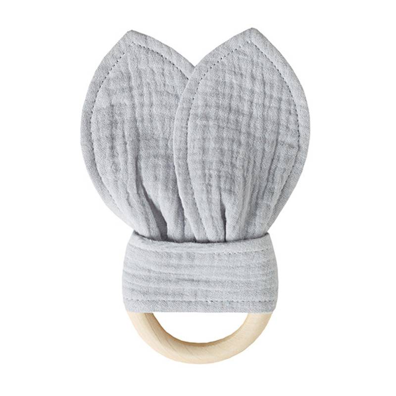 Baby Beißring Baumwolle Niedliche Hasenohren Baby Beißring Neugeborenes Holz Beißringe Handgreif Sensorisches Spielzeug Armband Rassel grau von Joom DACH