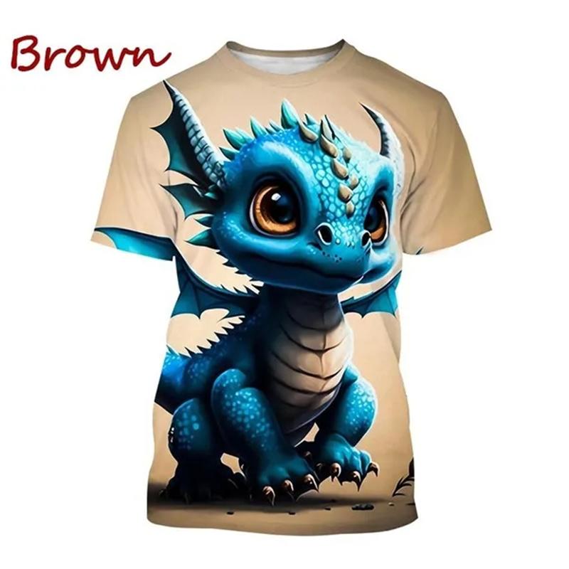Baby Dragon 3D-Druck T-Shirt Schlange Mode Rundhals Kurzarm Dinosaurier Casual Unisex Top T-Shirts 110 von Joom DACH