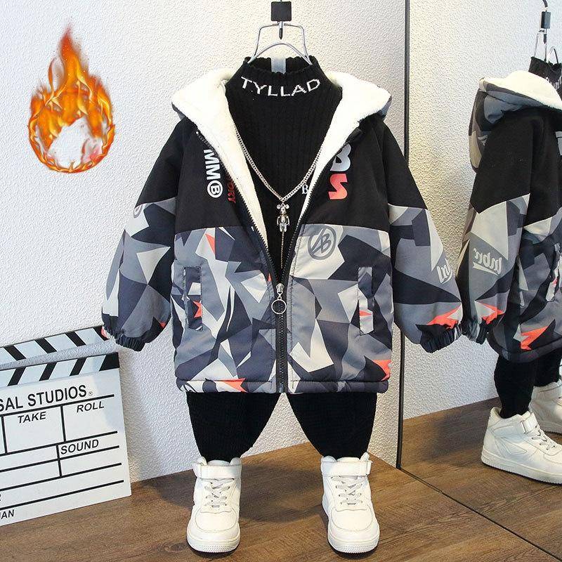 Baby Freizeitkleidung Kinder Dicke Jacken Jungen Herbst und Winter Kleidung Plus Samt Jacken 100 grau von Joom DACH