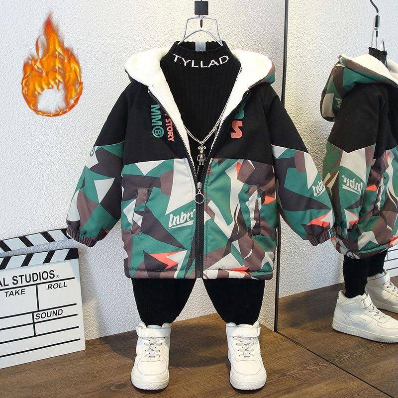 Baby Freizeitkleidung Kinder Dicke Jacken Jungen Herbst und Winter Kleidung Plus Samt Jacken 130 grün von Joom DACH