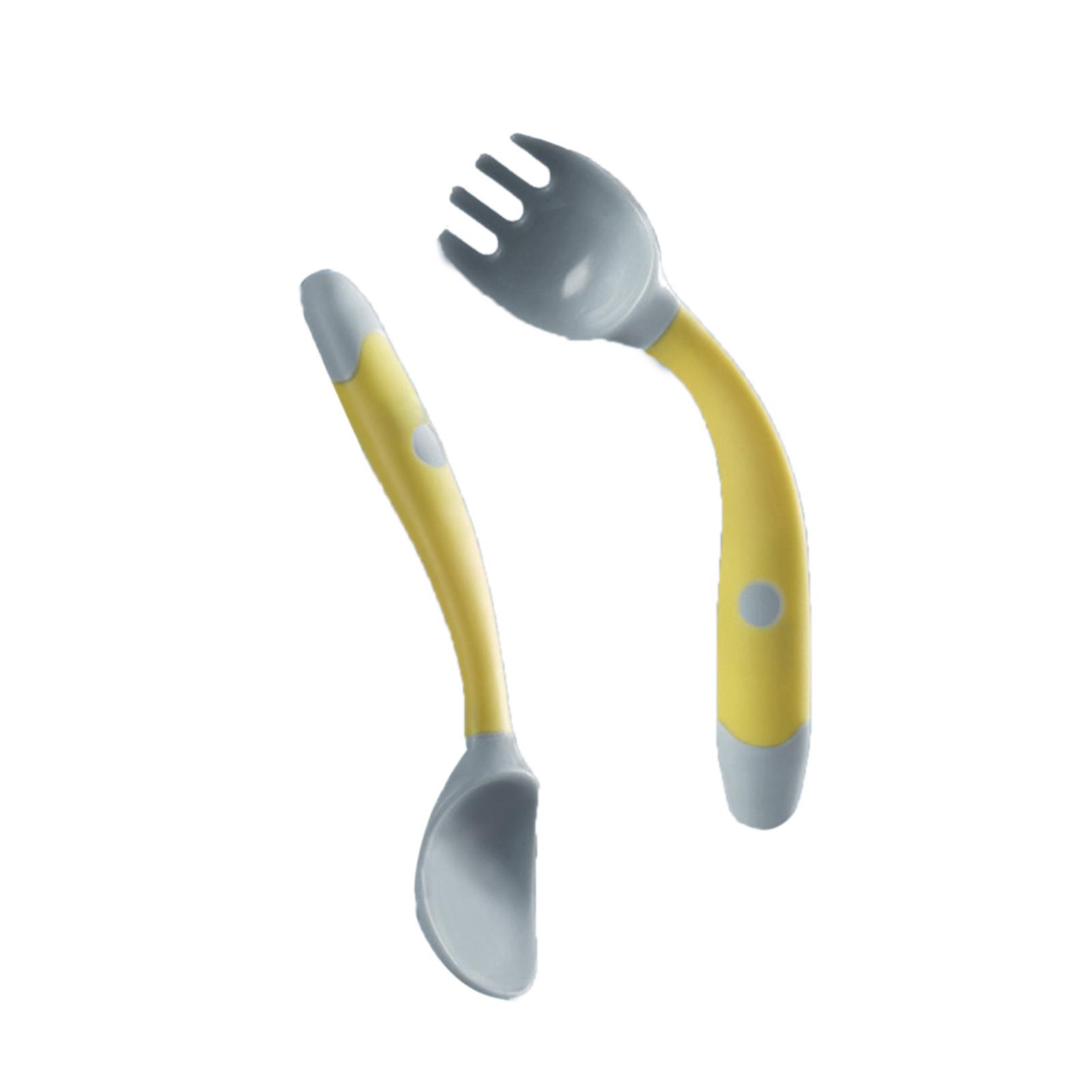 Baby Gabel Löffel Set Gebogene Griffe Weiche PP Selbst Essen Training Kleinkind Fütterung Utensilien Kit Gelb gelb von Joom DACH