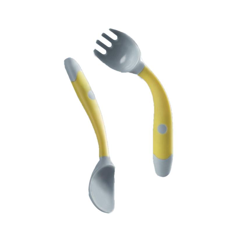 Baby Gabel Löffel Set Gebogene Griffe Weiche PP Selbst Essen Training Kleinkind Fütterung Utensilien Kit Gelb gelb von Joom DACH