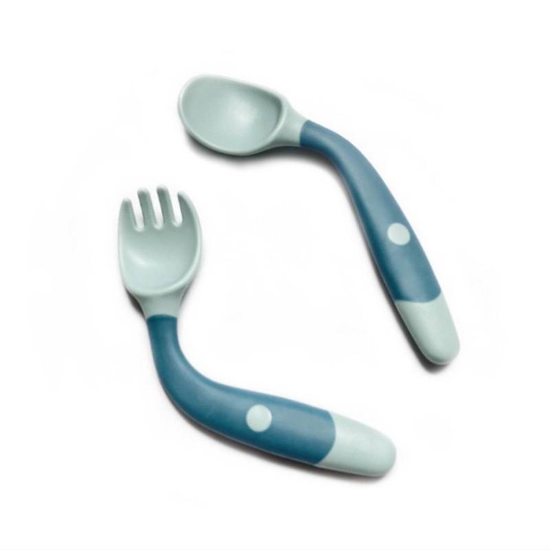 Baby Gabel Löffel Set Gebogene Griffe Weiche PP Selbst Essen Training Kleinkind Fütterung Utensilien Kit Grün grün von Joom DACH