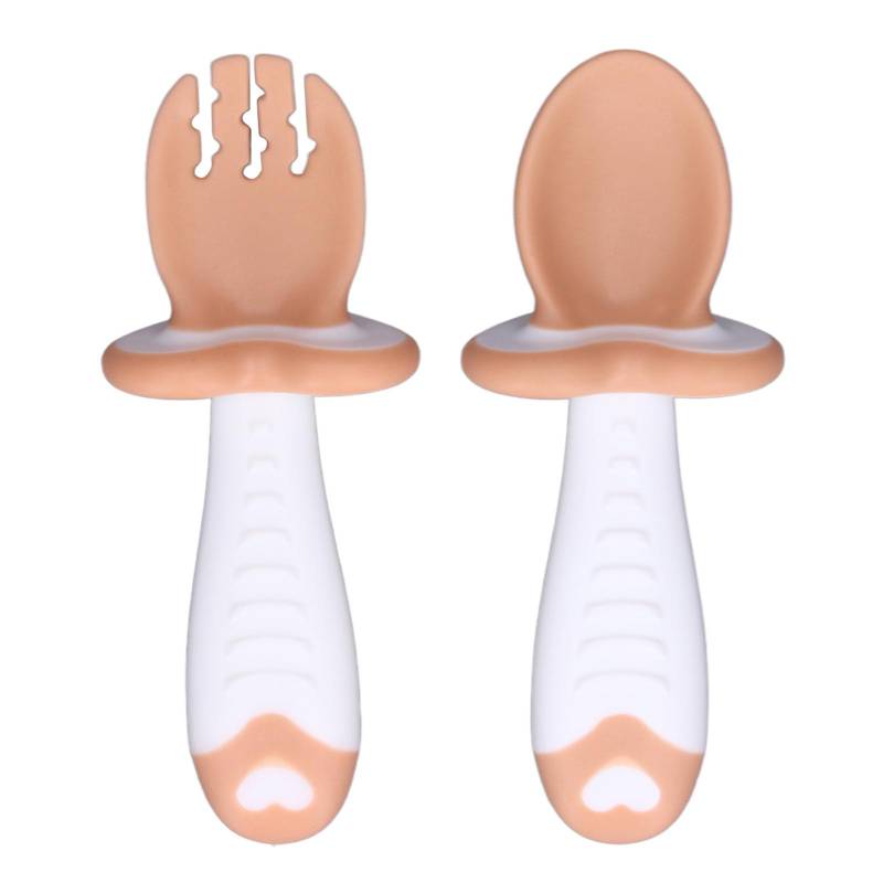Baby Gabel Löffel Set Weiches PP Kurze Griffe Esslernen Kleinkind Fütterungsutensilien Geschirrset Braun L(for 6.5-9kg) braun von Joom DACH
