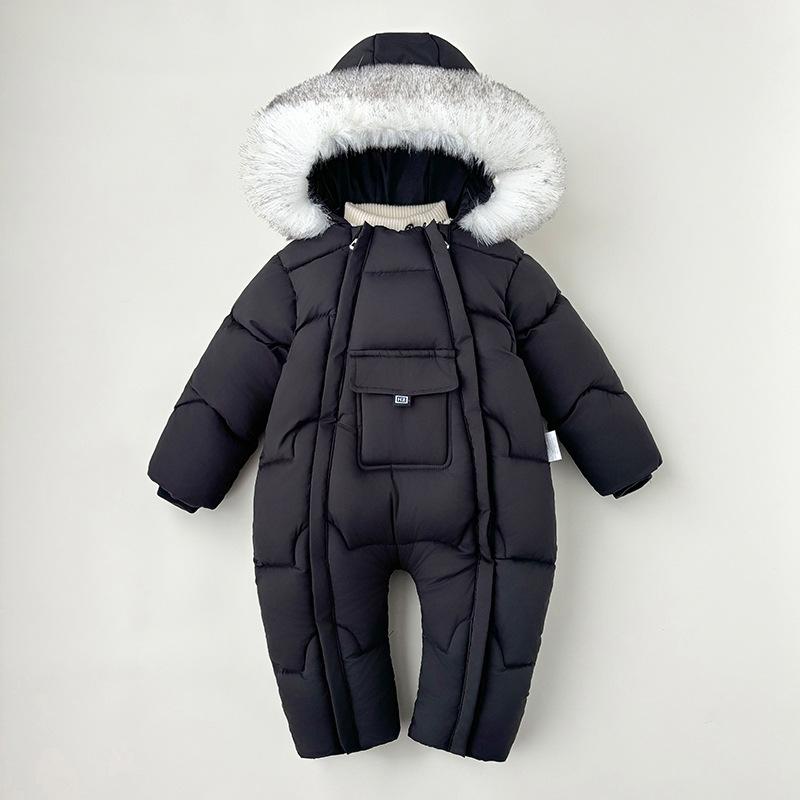Baby Jumpsuit Daunen Baumwolljacke für Jungen und Mädchen Verdicktes Säuglingsoutfit Warm und verdickt für Outdoor-Bekleidung Strampler 80 schwarz von Joom DACH