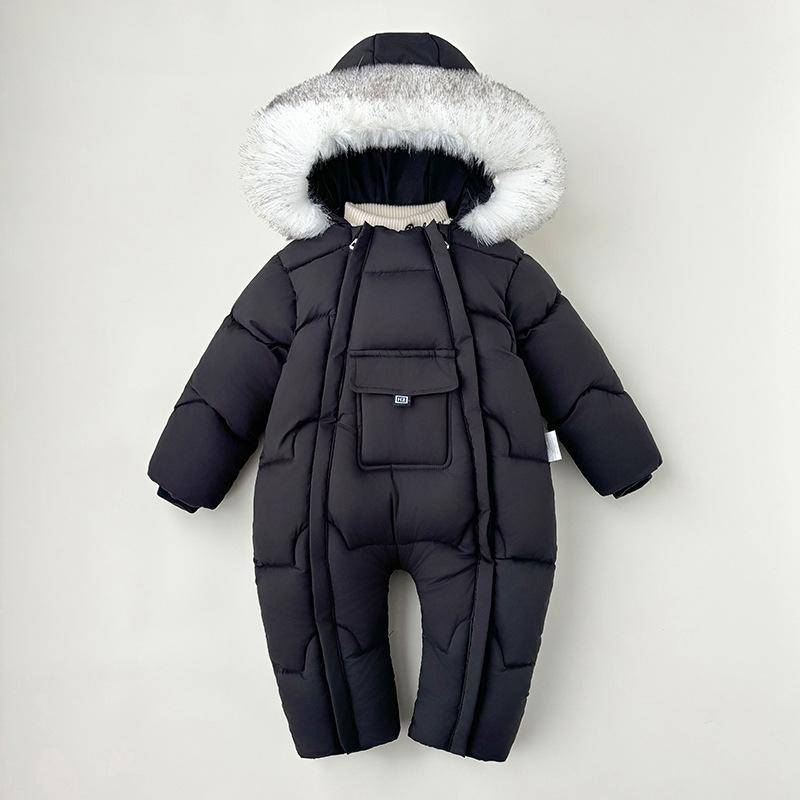 Baby Jumpsuit Daunen Baumwolljacke für Jungen und Mädchen Verdicktes Säuglingsoutfit Warm und verdickt für Outdoor-Bekleidung Strampler 80 schwarz von Joom DACH
