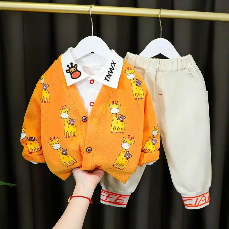 Baby Junge Frühling und Herbst Anzug Mittlere und Kleine Kinder Kleinkinder Kinder Kleidung Strickjacke Jacke Herbst Kleidung Drei-stück Anzug 80 von Joom DACH