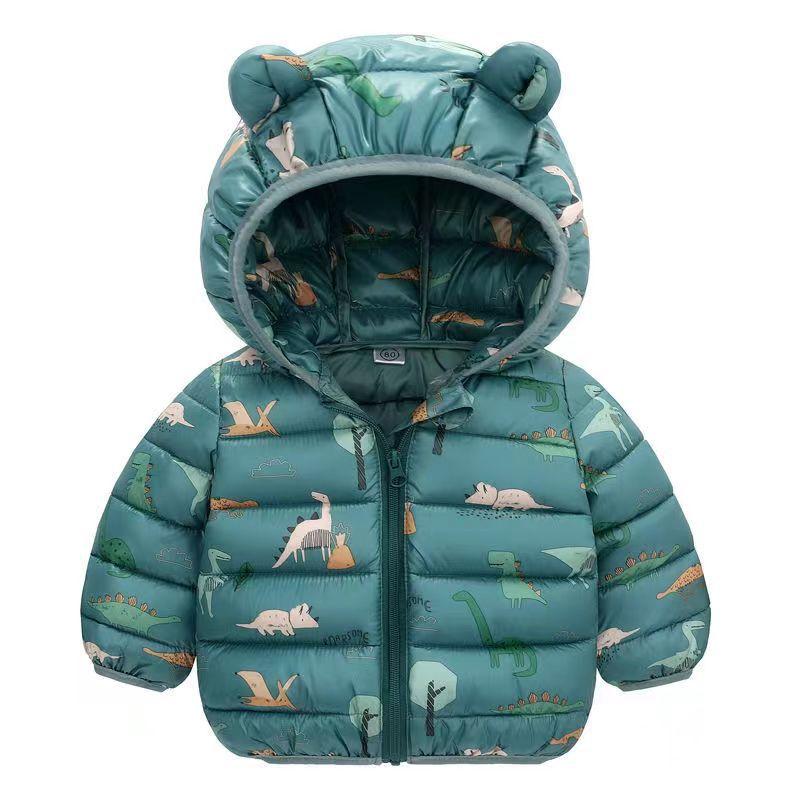 Baby Jungen Daunenjacke mit Kapuze, leichte Jacke, Kinder, Mädchen, Cartoon-Dinosaurier, Reißverschluss, Mäntel, Herbst/Winter, warme Weihnachtsoberbekleidung 80 von Joom DACH