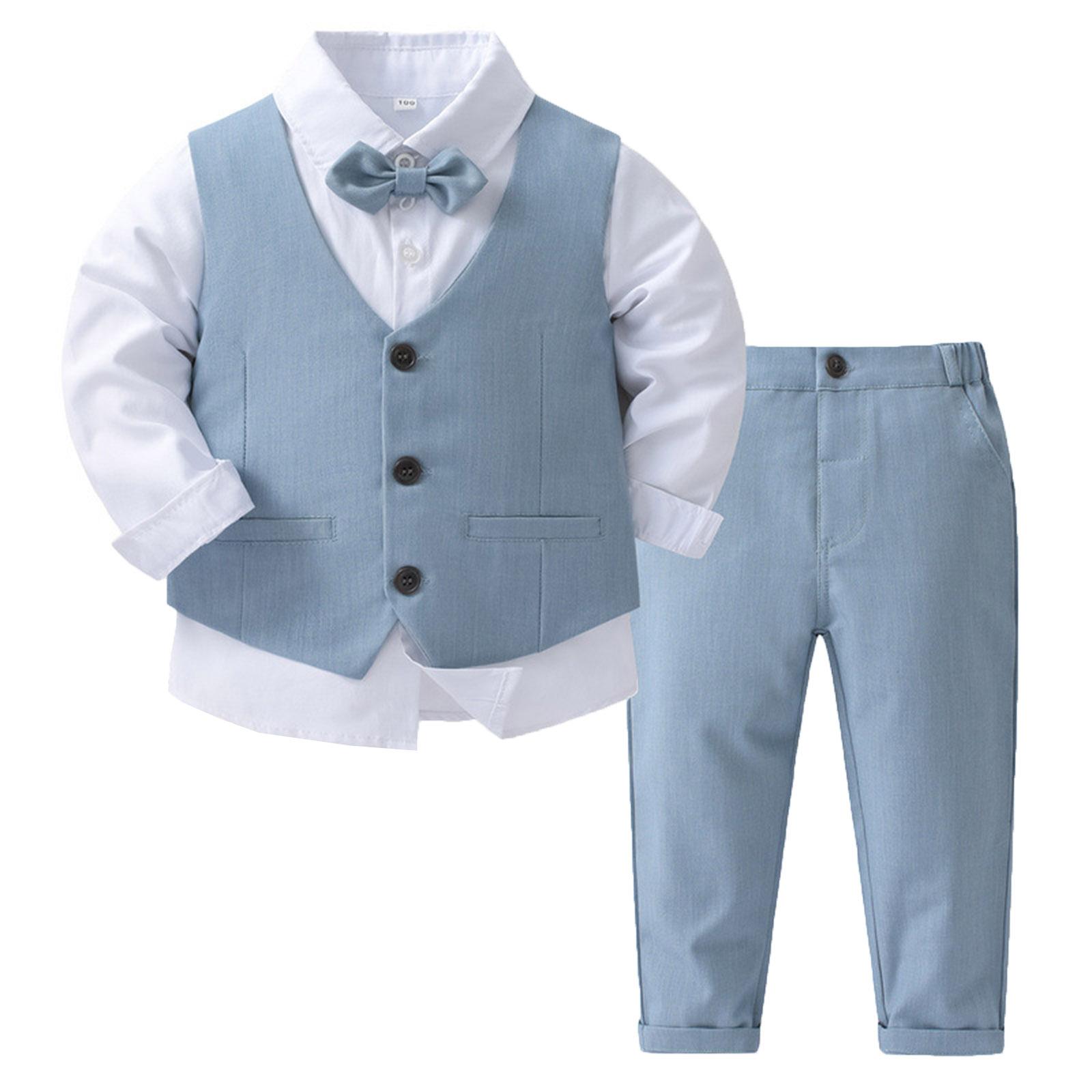 Baby-Jungen-Kleidungssets, Baumwollhemd, Weste und Hose, Smoking-Herrenanzug, festliche Party, Hochzeit, Taufe 12-18 Months hellblaue von Joom DACH