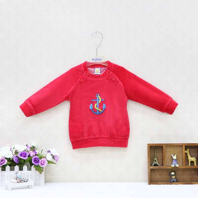 Baby Jungen Mädchen Langarm T-shirt Rundhals Tops Samt Winter Frühling Dicke Warme Hemd Tasten Kidswear Aapparel Sweatshirt Infant Kleidung 3M 1/3 rot von Joom DACH