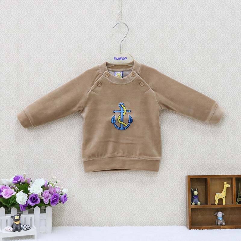 Baby Jungen Mädchen Langarm T-shirt Rundhals Tops Samt Winter Frühling Dicke Warme Hemd Tasten Kidswear Aapparel Sweatshirt Infant Kleidung 3M 1/3 braun von Joom DACH
