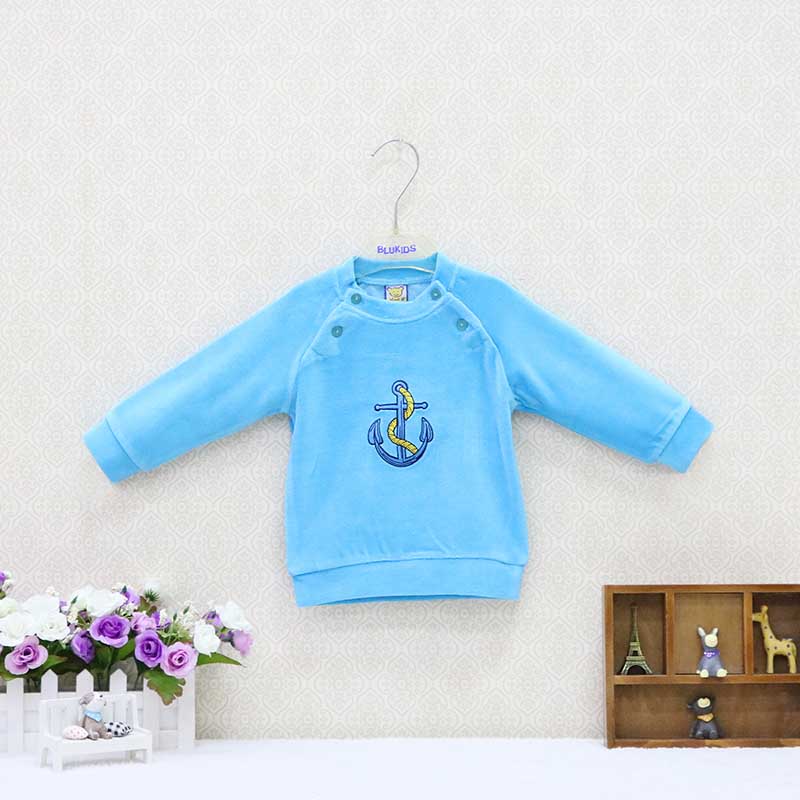Baby Jungen Mädchen Langarm T-shirt Rundhals Tops Samt Winter Frühling Dicke Warme Hemd Tasten Kidswear Aapparel Sweatshirt Infant Kleidung 3M 1/3 blau von Joom DACH