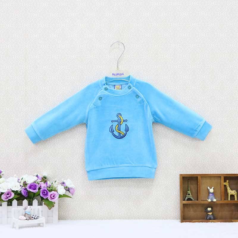 Baby Jungen Mädchen Langarm T-shirt Rundhals Tops Samt Winter Frühling Dicke Warme Hemd Tasten Kidswear Aapparel Sweatshirt Infant Kleidung 3M 1/3 blau von Joom DACH