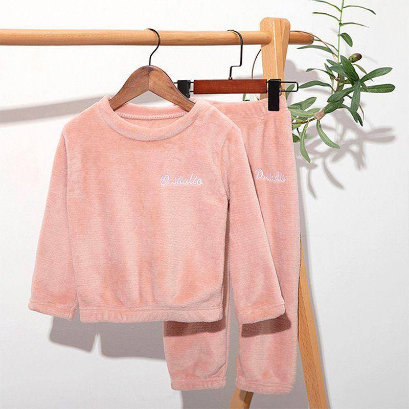 Baby Jungen Mädchen Winter Korallen Fleece Pyjama Sets Plus Samt Dicke Kind Nachtwäsche 2PCS Warme Hause Anzüge Kinder Kleidung 130cm rosa von Joom DACH