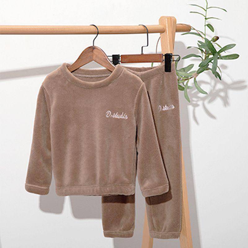 Baby Jungen Mädchen Winter Korallen Fleece Pyjama Sets Plus Samt Dicke Kind Nachtwäsche 2PCS Warme Hause Anzüge Kinder Kleidung 140cm kaffeebraun von Joom DACH