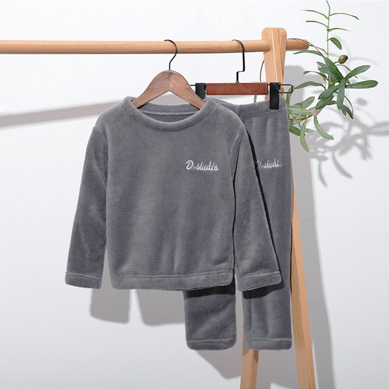 Baby Jungen Mädchen Winter Korallen Fleece Pyjama Sets Plus Samt Dicke Kind Nachtwäsche 2PCS Warme Hause Anzüge Kinder Kleidung 150cm grau von Joom DACH