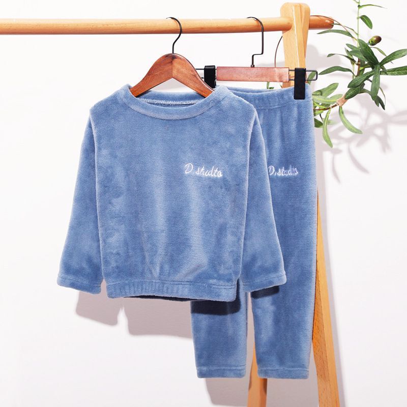 Baby Jungen Mädchen Winter Korallen Fleece Pyjama Sets Plus Samt Dicke Kind Nachtwäsche 2PCS Warme Hause Anzüge Kinder Kleidung 150cm blau von Joom DACH