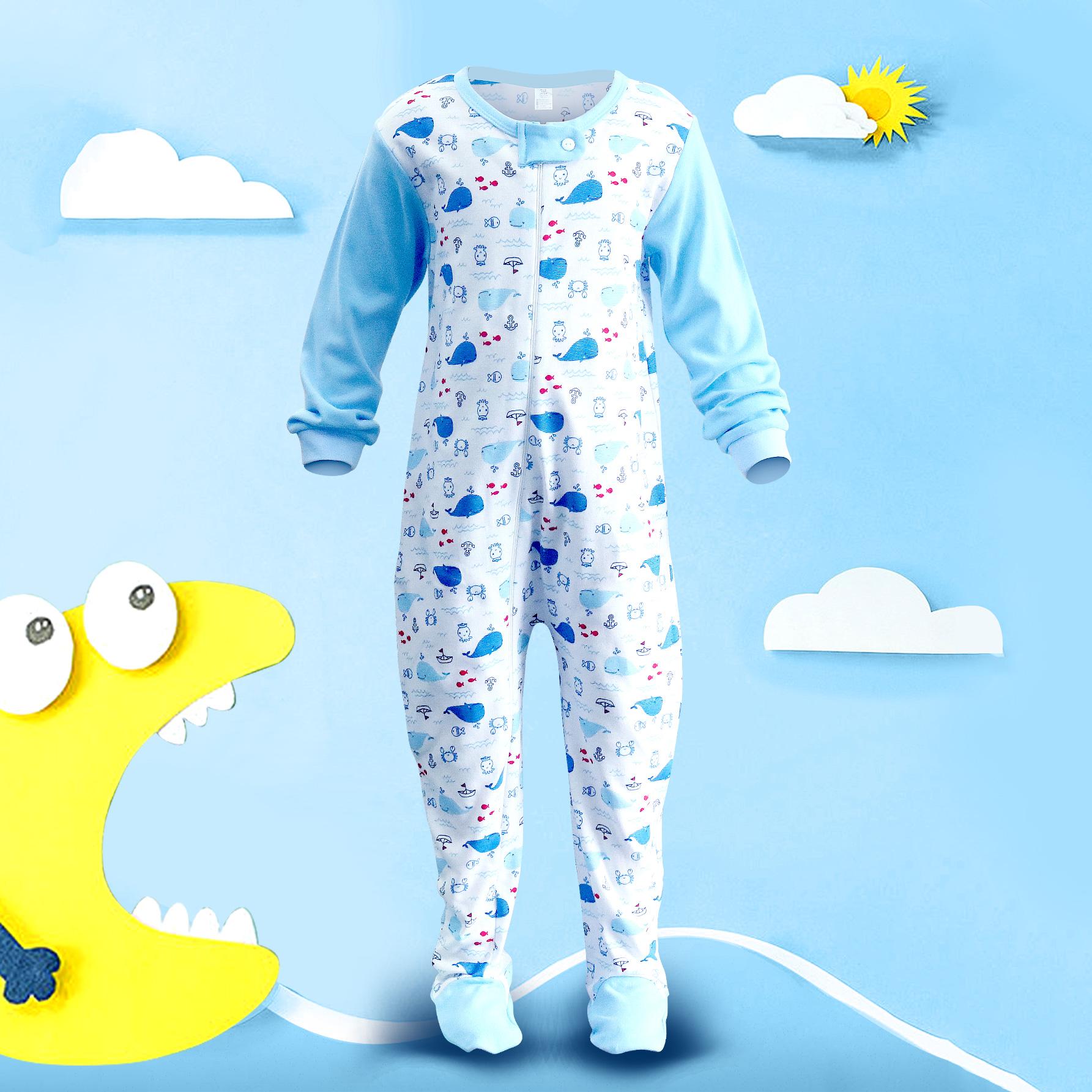 Baby Kinder 2 bis 7 Jahre alt Einteiliger Strampler Langarm 100% Baumwolle Kleidung Reißverschluss Jungen und Mädchen Kleidung Pyjama Strampler 122 hellblaue/weiß von Joom DACH