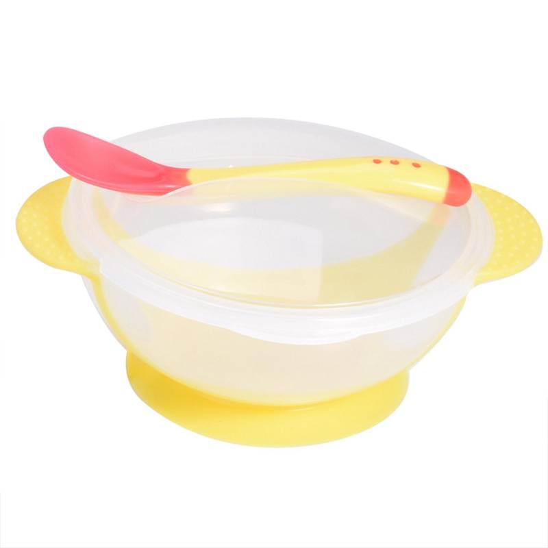 Baby Kinder Kinder rutschfeste Saugnapf Schüssel Fütterung Schalen Sensing Löffel Abdeckung gelb von Joom DACH