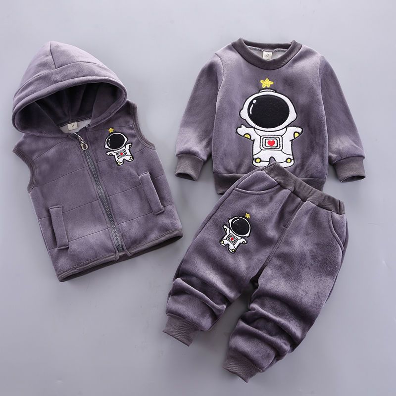 Baby Kleidung Jungen Plus Samt Langarm Pullover Mädchen Warme Kapuzen Weste Baumwolle Drei-stück Cartoon Bär Anzug 100 von Joom DACH