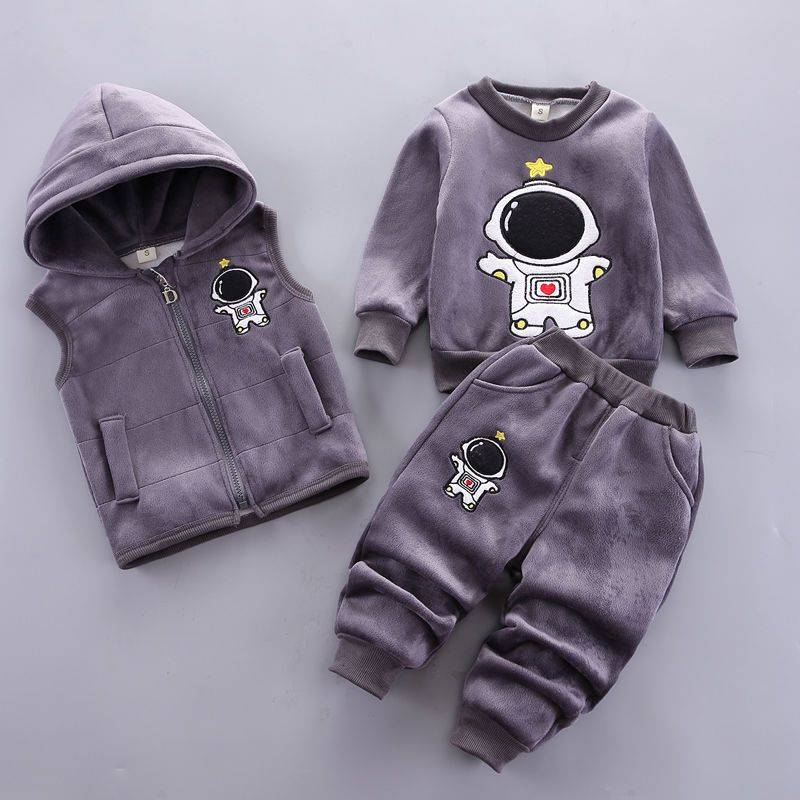 Baby Kleidung Jungen Plus Samt Langarm Pullover Mädchen Warme Kapuzen Weste Baumwolle Drei-stück Cartoon Bär Anzug 100 von Joom DACH