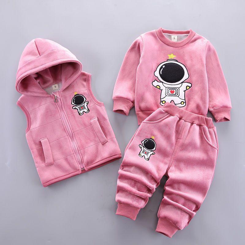 Baby Kleidung Jungen Plus Samt Langarm Pullover Mädchen Warme Kapuzen Weste Baumwolle Drei-stück Cartoon Bär Anzug 100 von Joom DACH
