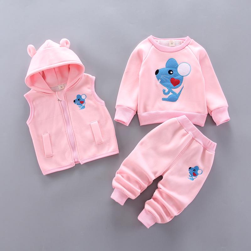 Baby Kleidung Jungen Plus Samt Langarm Pullover Mädchen Warme Kapuzen Weste Baumwolle Drei-stück Cartoon Bär Anzug 100 von Joom DACH