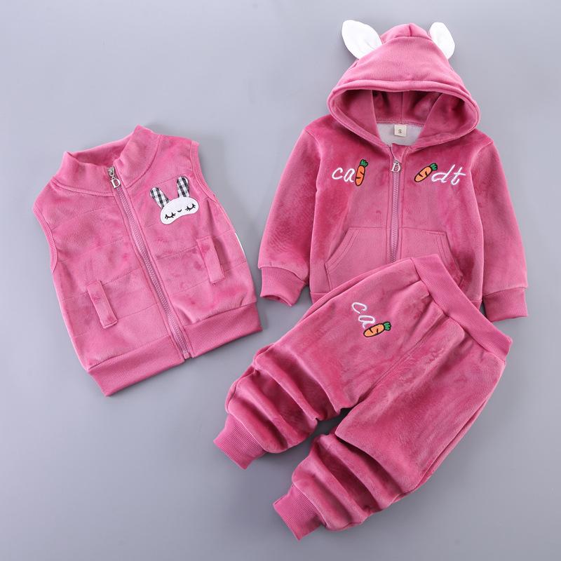Baby Kleidung Jungen Plus Samt Langarm Pullover Mädchen Warme Kapuzen Weste Baumwolle Drei-stück Cartoon Bär Anzug 110 von Joom DACH