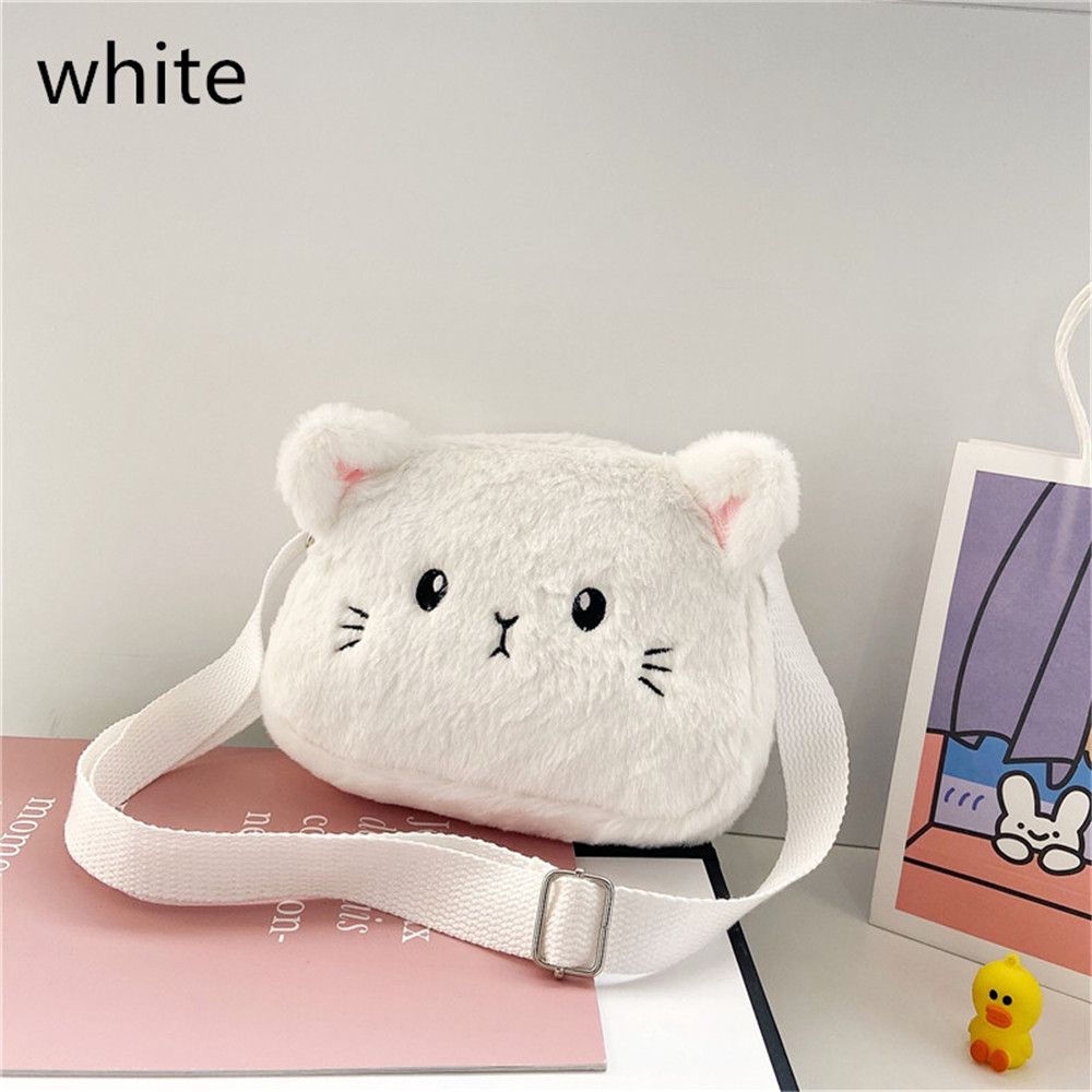Baby Mädchen Handtaschen Geldbörse Niedliche Messenger Kleine Taschen Umhängetasche Weiche Plüsch Tasche Cartoon Katze weiß von Joom DACH