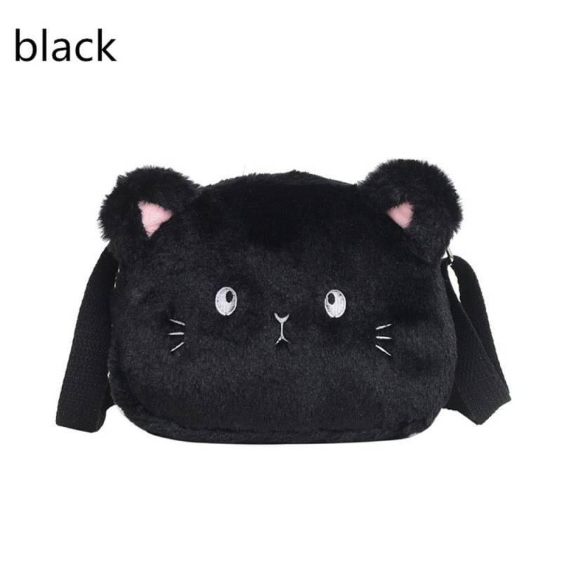 Baby Mädchen Handtaschen Geldbörse Niedliche Messenger Kleine Taschen Umhängetasche Weiche Plüsch Tasche Cartoon Katze schwarz von Joom DACH