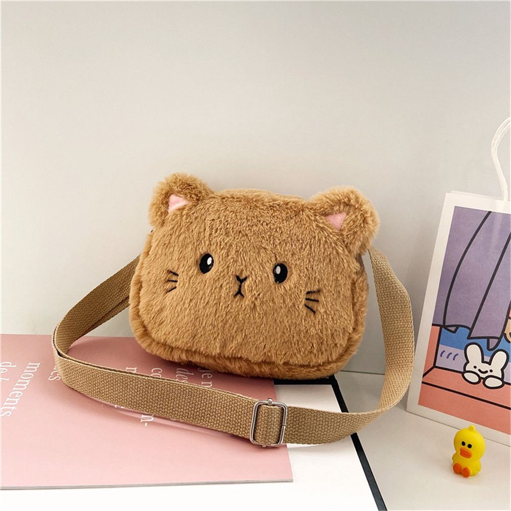 Baby Mädchen Handtaschen Geldbörse Niedliche Messenger Kleine Taschen Umhängetasche Weiche Plüsch Tasche Cartoon Katze kamelfarben von Joom DACH