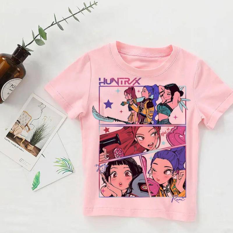 Baby Mädchen Jungen Kleidung KPop Demon Hunters 2025 Film Fans Geschenk Sommer T-Shirt Tops Cartoon Druck Cooles T-Shirt Kinder Harajuku Top 130 von Joom DACH