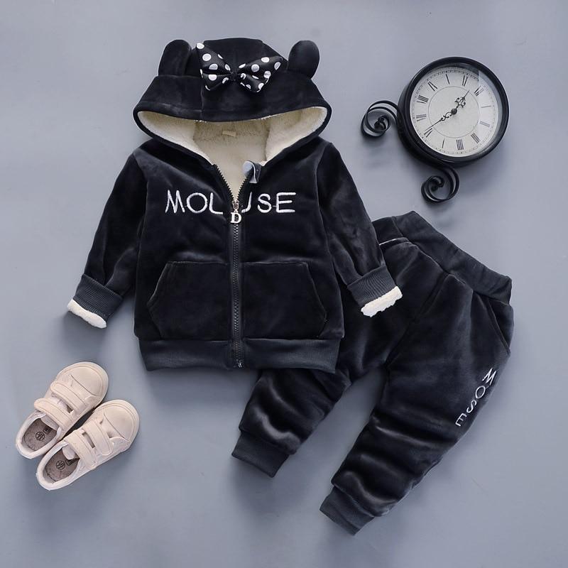 Baby Mädchen Kleidung Sets Kinder Jungen Winter Dicke Plüsch Baumwolle Langarm Warme Oberbekleidung + Hosen Anzug Kleinkind Set 110cm grau von Joom DACH