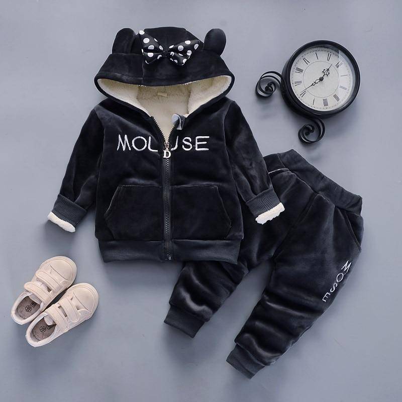 Baby Mädchen Kleidung Sets Kinder Jungen Winter Dicke Plüsch Baumwolle Langarm Warme Oberbekleidung + Hosen Anzug Kleinkind Set 110cm grau von Joom DACH