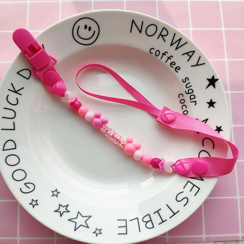 Baby Schnuller Clips Neugeborenen Perlen Anti-verloren Kette Spielzeug für Beißring Brustwarzen Zahnpflege 42cm hellrosa von Joom DACH