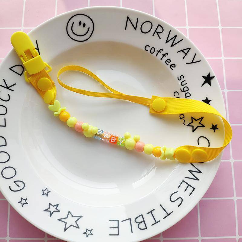 Baby Schnuller Clips Neugeborenen Perlen Anti-verloren Kette Spielzeug für Beißring Brustwarzen Zahnpflege 42cm gelb von Joom DACH