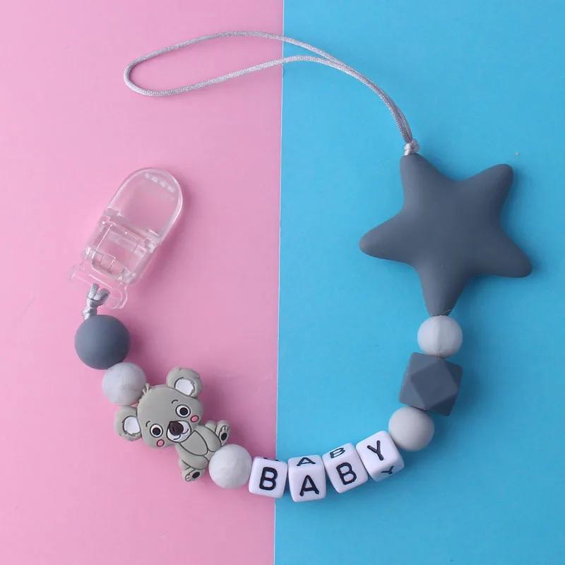 Baby-Schnullerclips, Cartoon-Koala-Schnullerkette mit Silikonperlenhalter, Säuglingsernährung, Zahnen, Kauspielzeug, Schnullerclips graue von Joom DACH