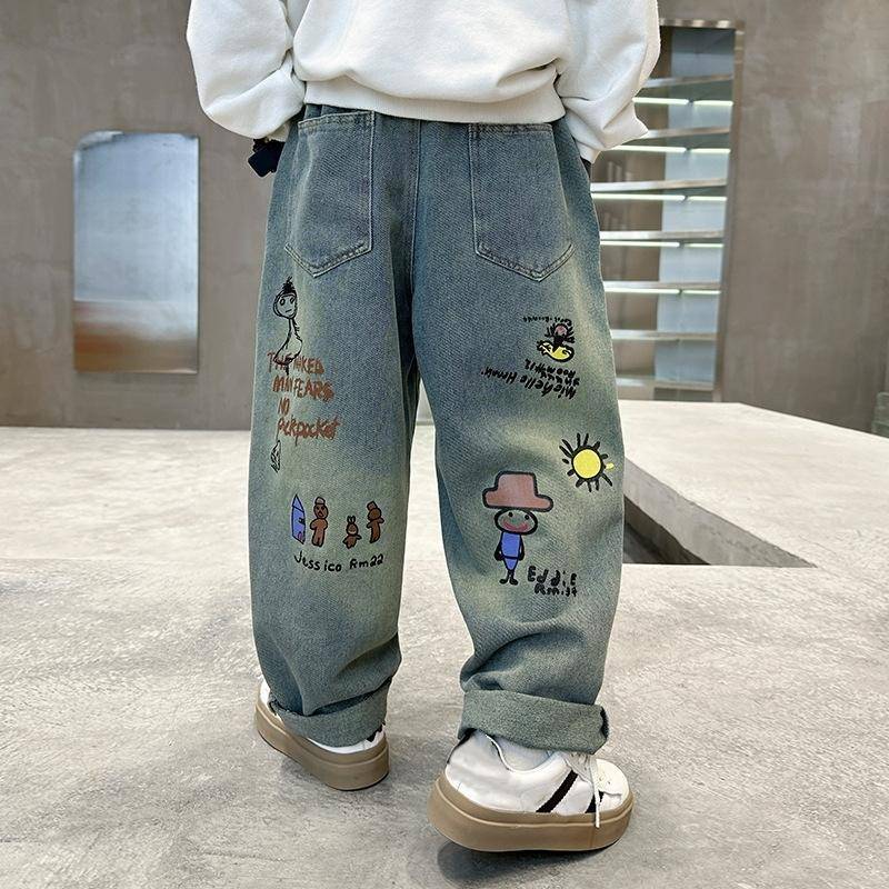 Baby Schöne Hosen Frühling Herbst Kinder Doodle Jeans Bleistift Hosen mit Cartoon-Muster Kleidung Kinder Mädchen Jungen Hose mit elastischer Taille 140 blau von Joom DACH
