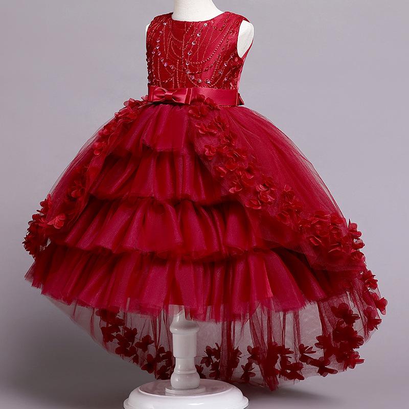 Baby-Spitzen-Prinzessin-Kleid für Mädchen, elegantes Geburtstagsparty-Schleppkleid, Weihnachtskleidung für Babys 110 rot von Joom DACH