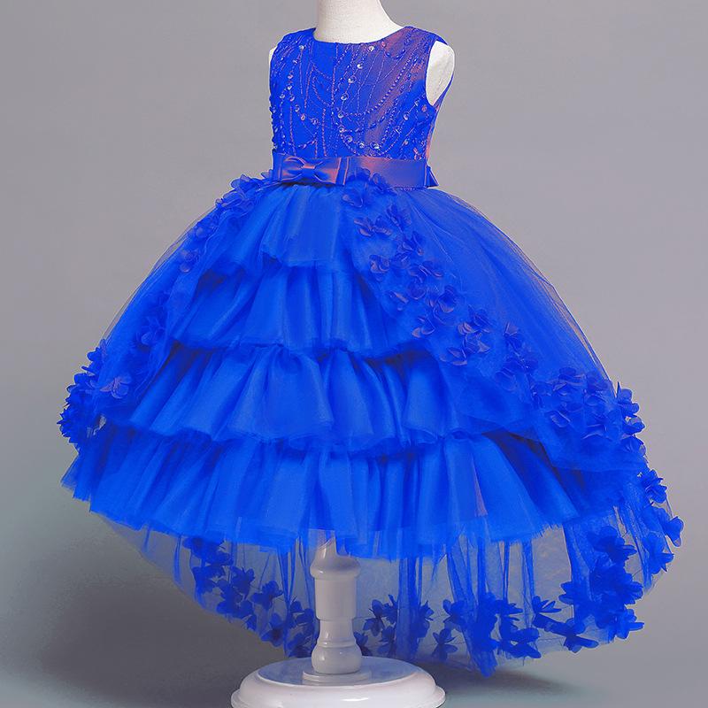 Baby-Spitzen-Prinzessin-Kleid für Mädchen, elegantes Geburtstagsparty-Schleppkleid, Weihnachtskleidung für Babys 120 blau von Joom DACH